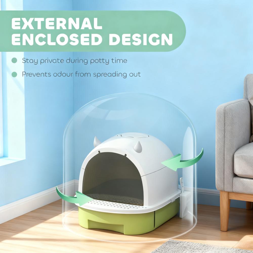 Green Cat Litter Box With Lid Scoop Deodorizing Bags