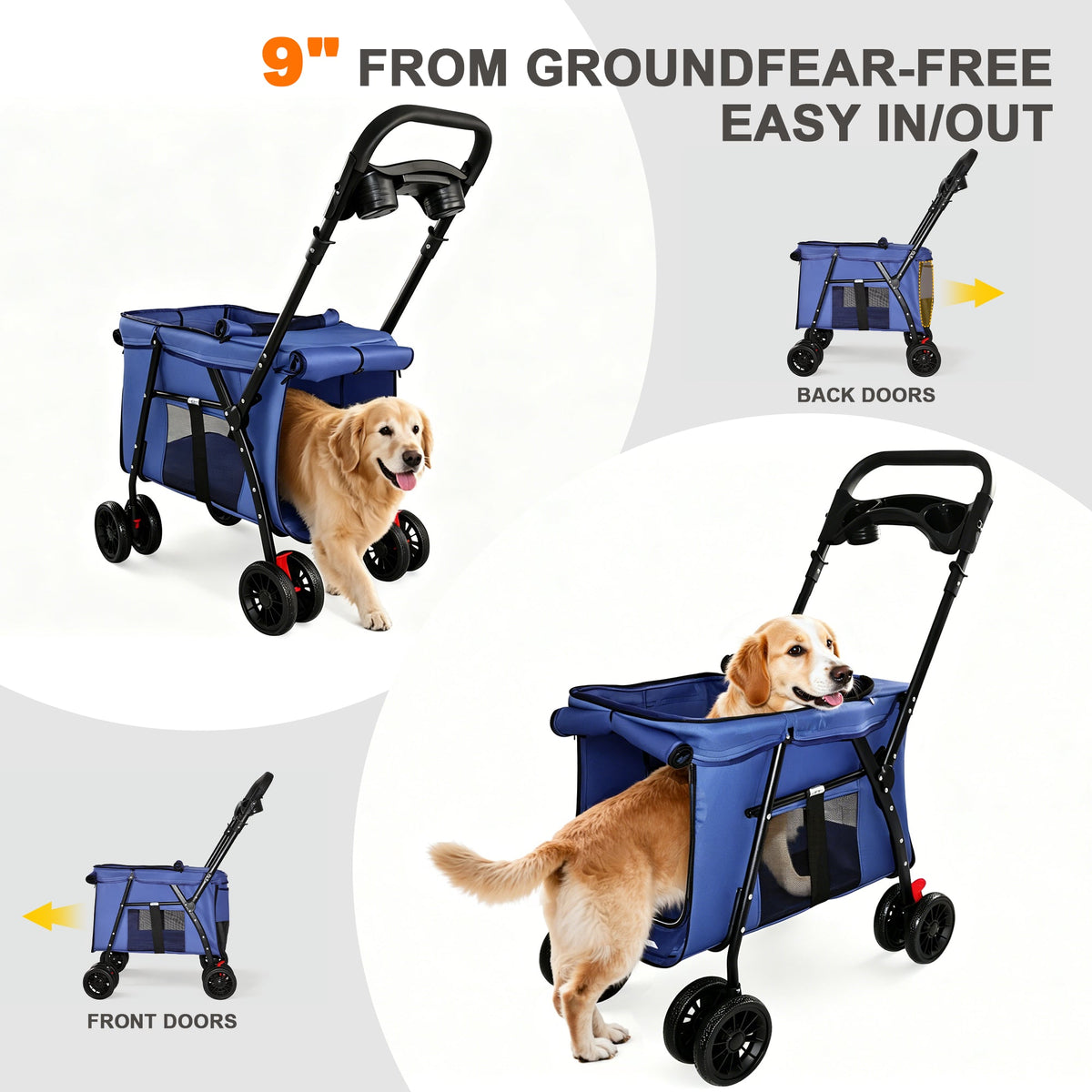 Pet Stroller Foldable 4-wheel Design Breathable Mesh Dog Cat