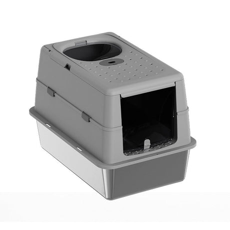 Stainless Steel Cat Litter Box With Flip Top Cover Closed Design
