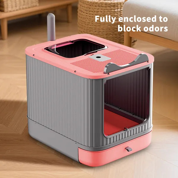 Elevated Leak Proof Elf Pink Cat Litter Box Made Of Sturdy