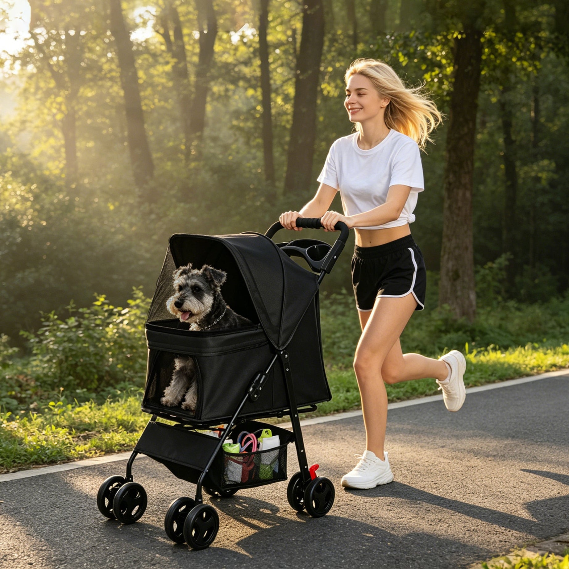 Foldable Pet Stroller For Small Dogs And Cats Under 28 Lbs