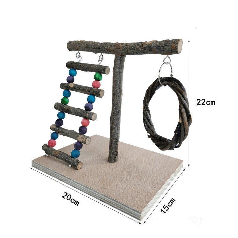 Solid Wood Parrot Station Frame Training Bird Shelf Toys
