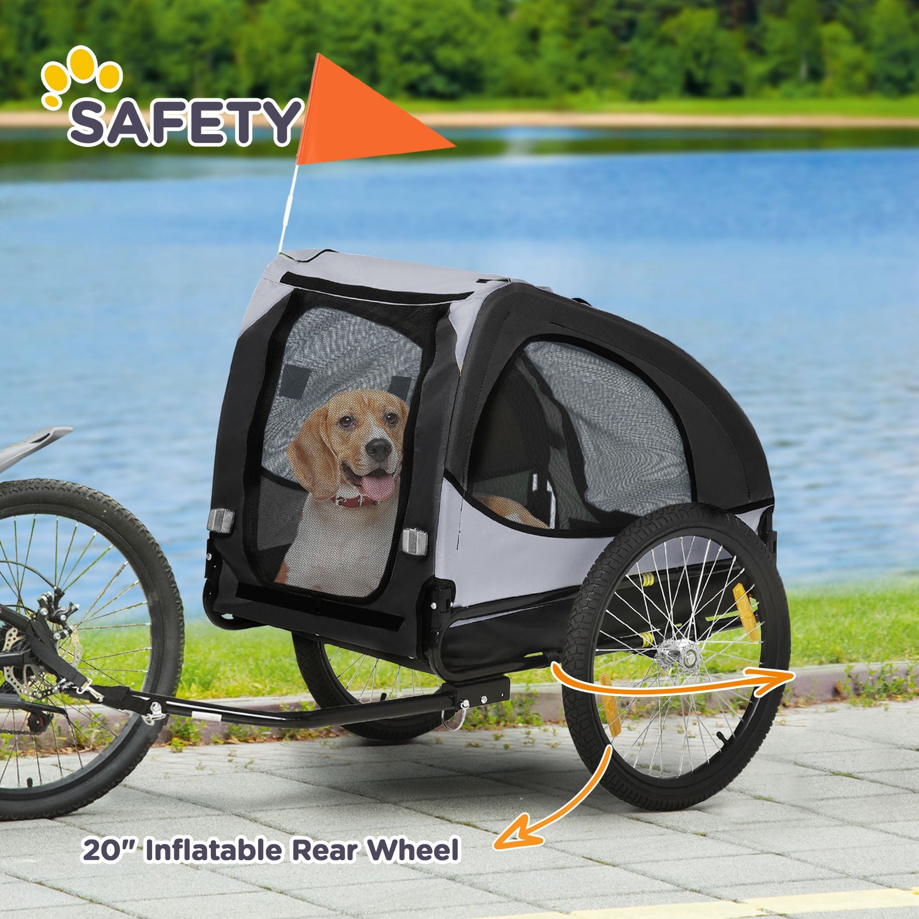 Dog Bike Trailer Pet Stroller With Wheels For Medium Dogs Black