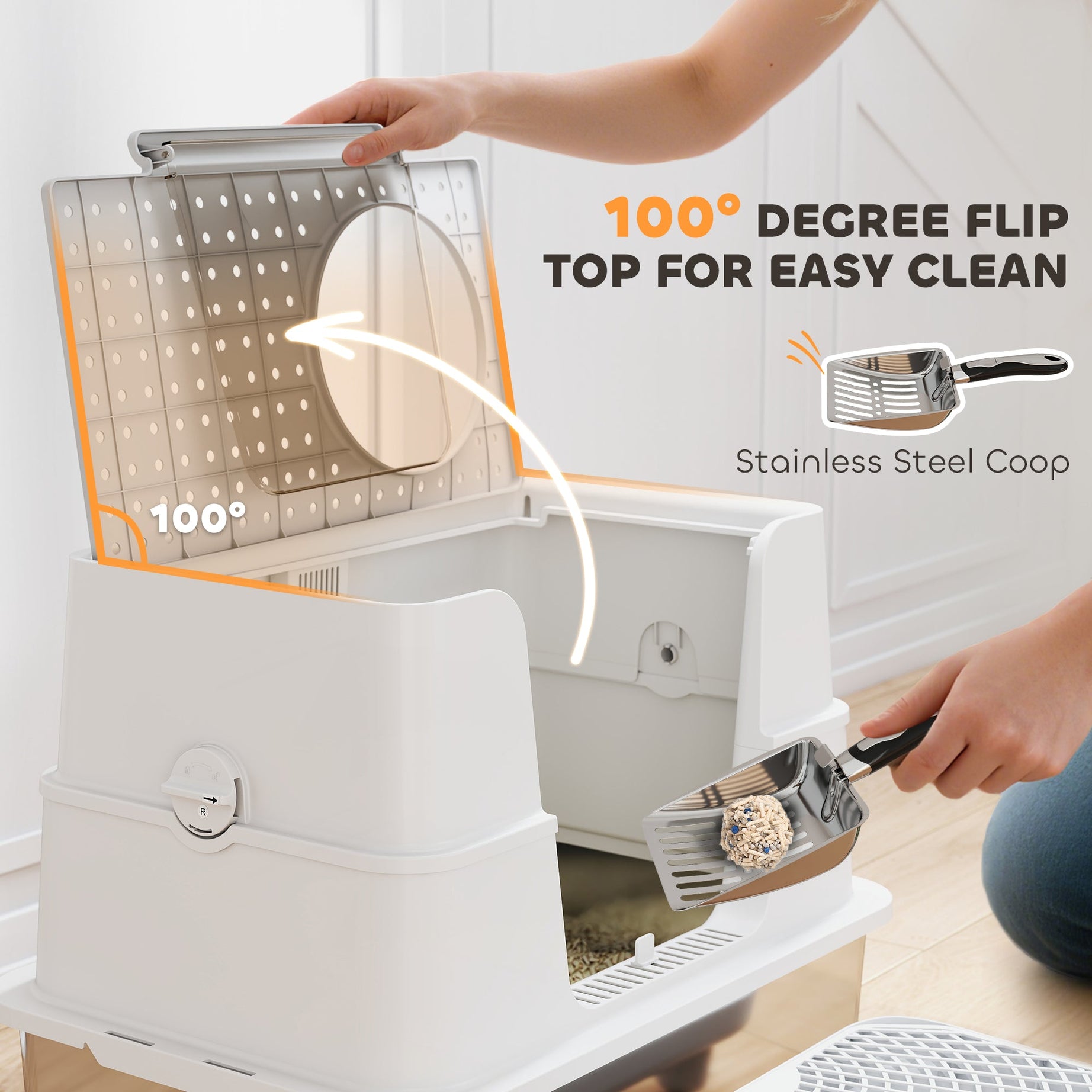Cat Litter Box Top And Side Entry Enclosed With Flip