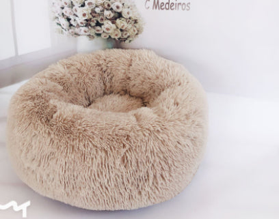 Dog Beds For Small Dogs Round Plush Cat Litter Kennel Pet Nest Mat (Dark Grey & Light Grey)