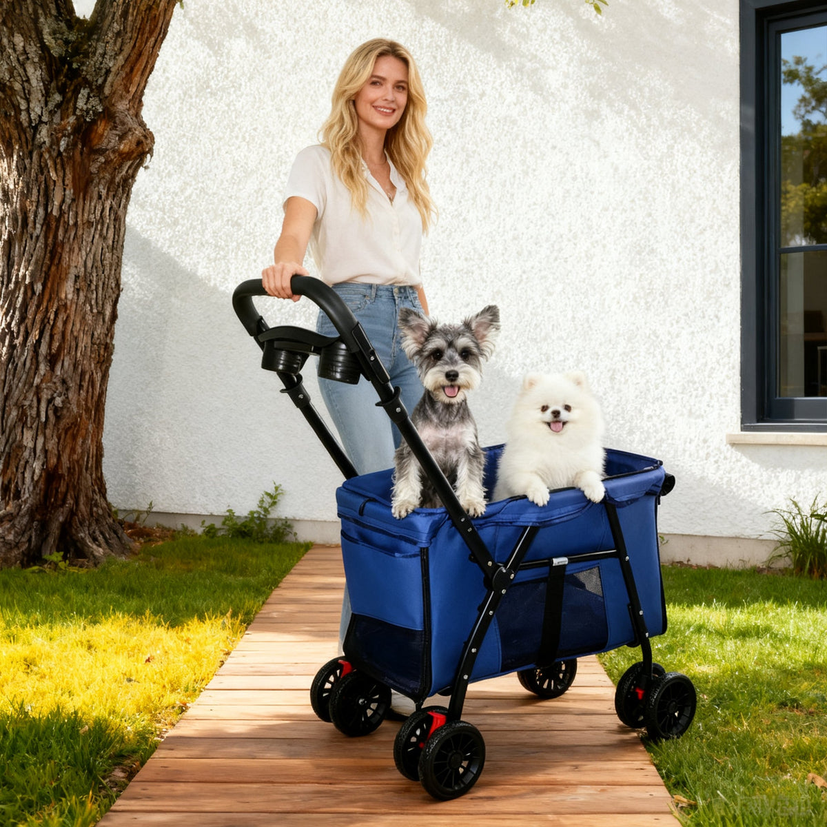 Pet Stroller Foldable 4-wheel Design Breathable Mesh Dog Cat
