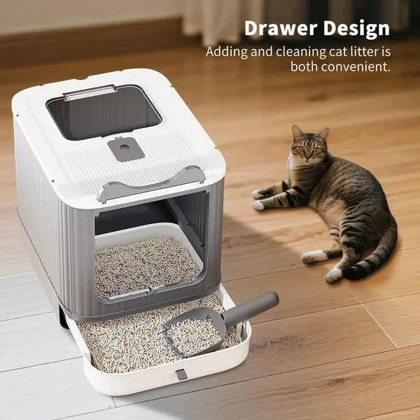 Elevated Leak Proof Elf White Cat Litter Box Made Of Sturdy