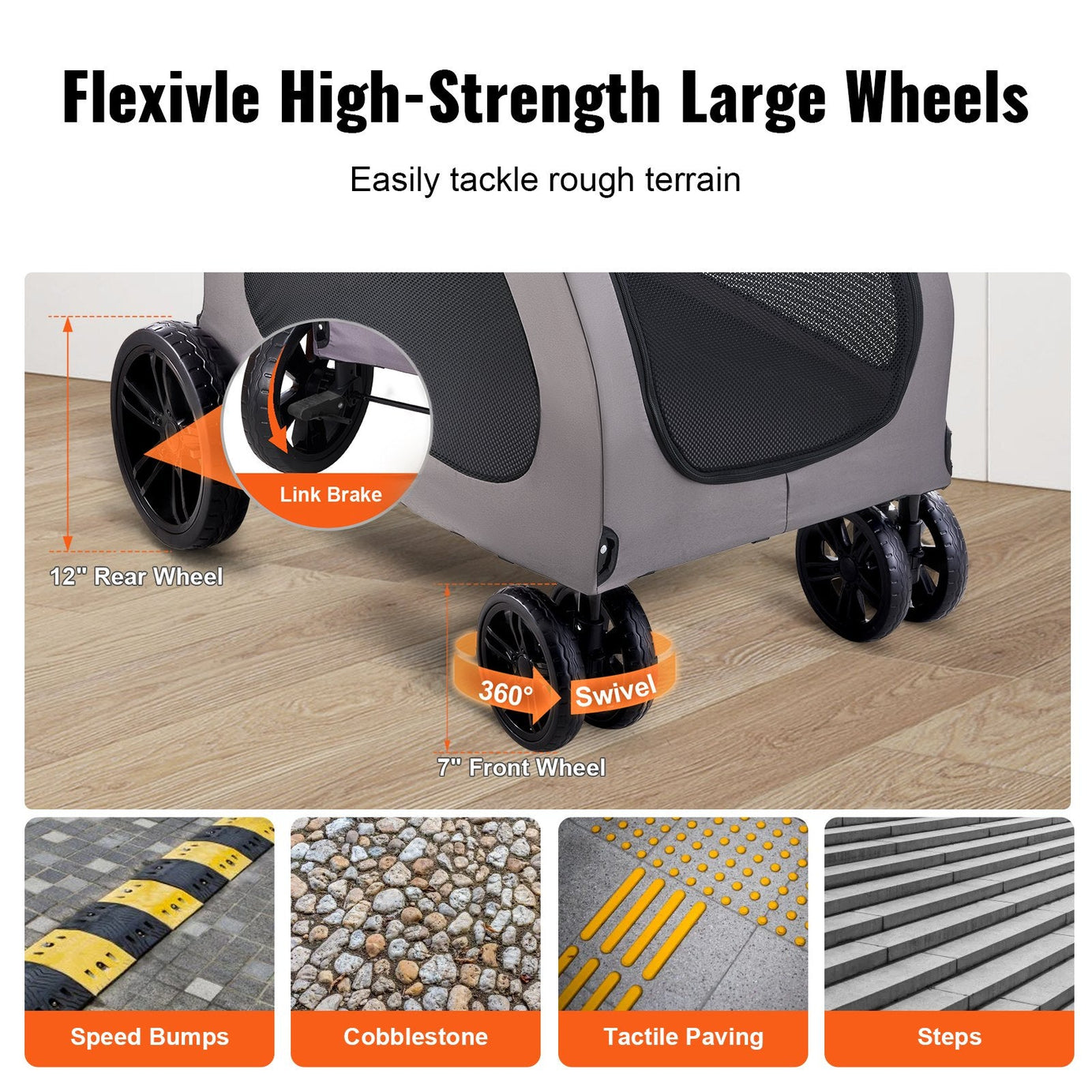 Pet Stroller 4-wheels Dog Carrier 160lbs Weight Capacity Portable
