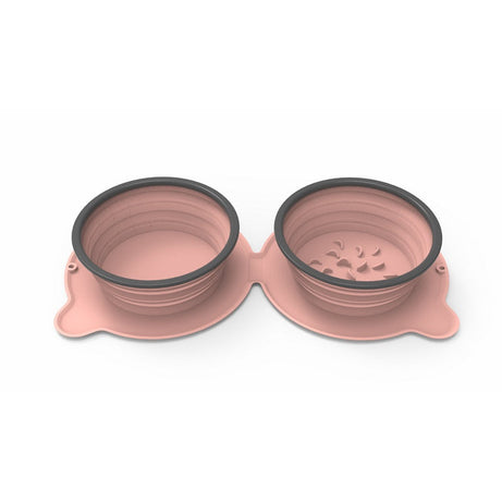 Portable Silicone Double Dog Food Bowls Foldable Non-slip Cat Bowl