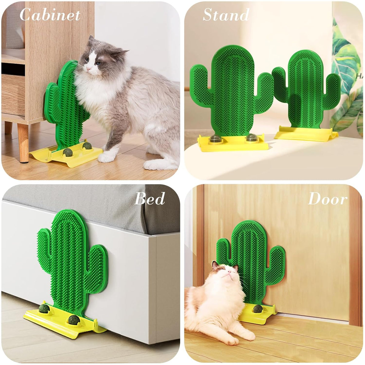 Cactus Self Groomer With Two Catnip Balls Corner Grooming Hair