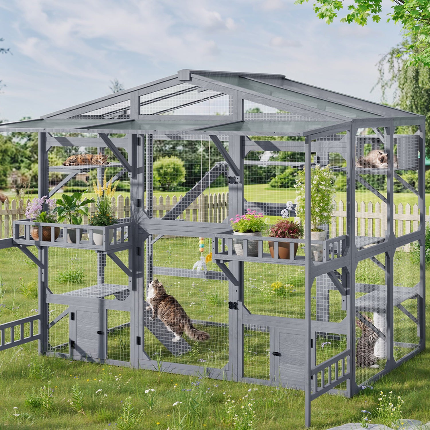 Large Outdoor Catio For 6-10 Cats Pine Wood Cat Cage