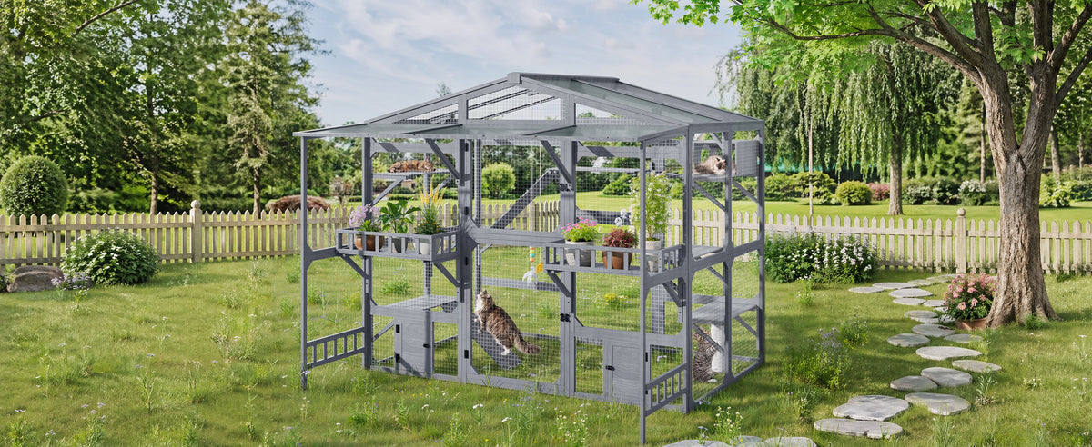 Large Outdoor Catio For 6-10 Cats Pine Wood Cat Cage