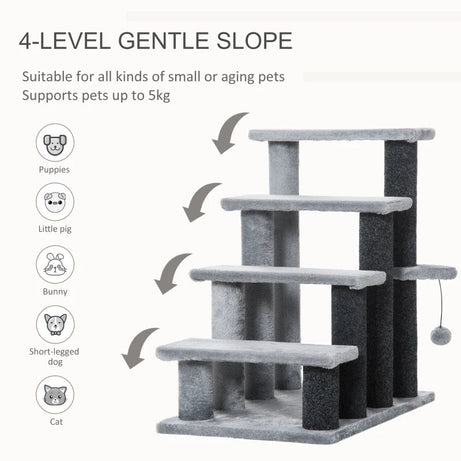Cat Tree Tower Stair Steps With Scratching Post Hanging Play Ball