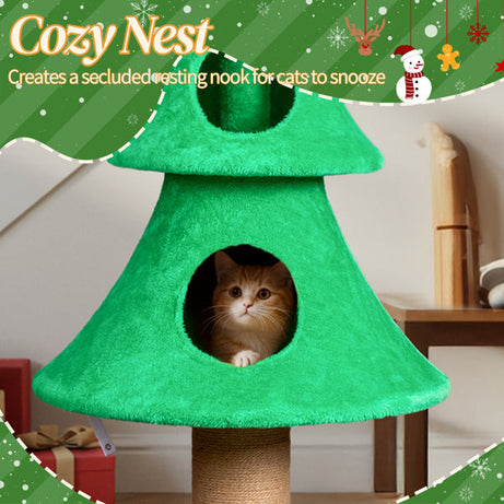59in Large Tall Christmas Tree Cat Tower With 2 Condos Scratching