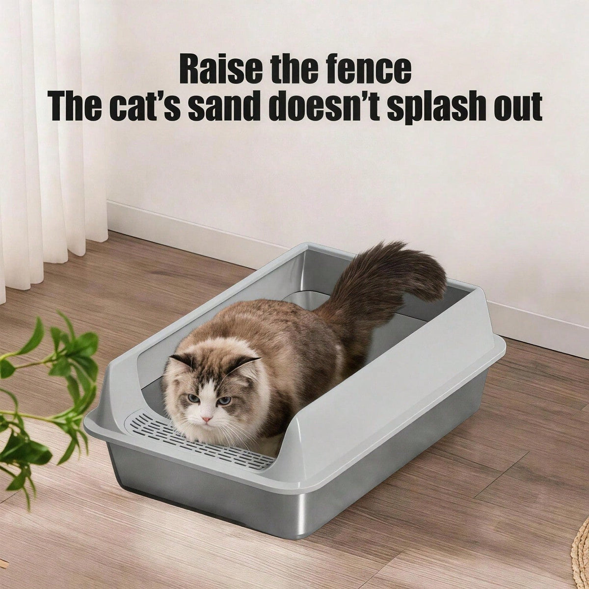 Stainless Steel Cat Litter Box Large Open Top With Anti Splash High
