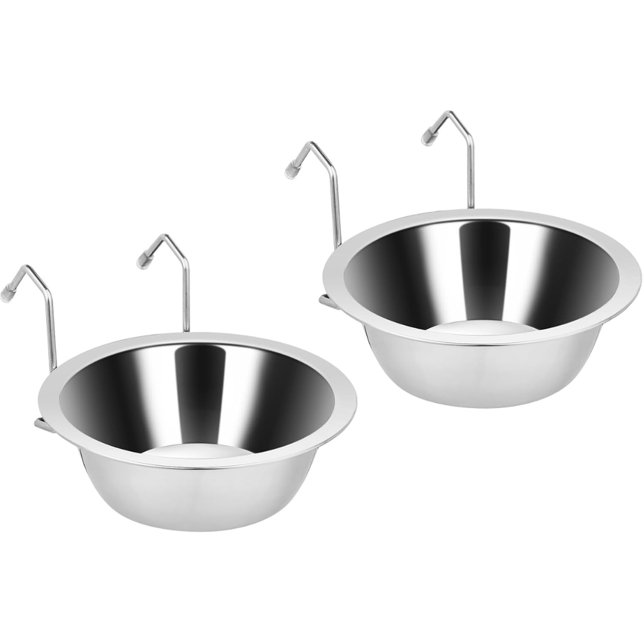 2pcs Kennel Water Bowl Hanging Stainless Steel Puppy Bowls