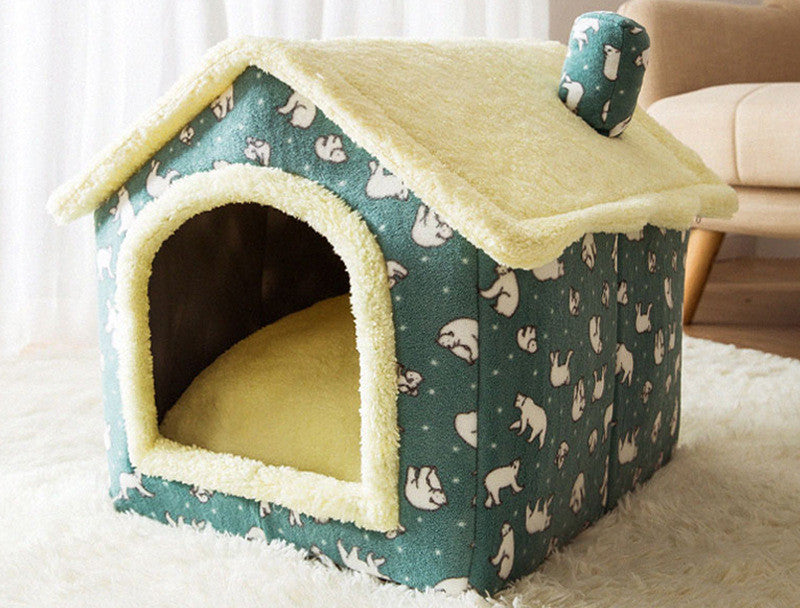 Foldable Dog House Pet Cat Bed Winter Villa Sleep Kennel Removable