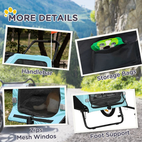 2-in-1 Dog Bike Trailer Pet Stroller Carrier For Large Dogs