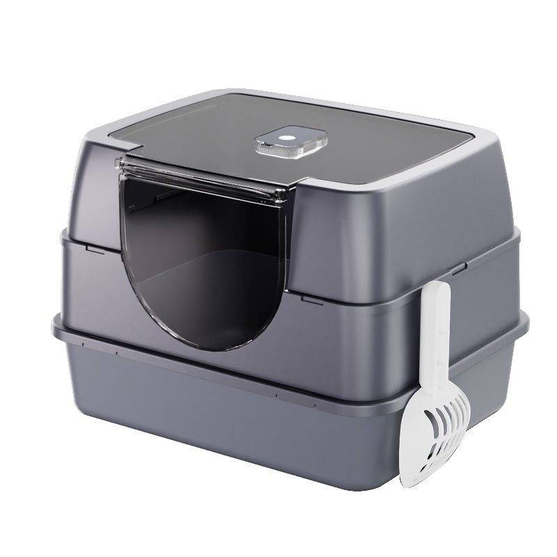 Dark Gray Top Entry Fully Enclosed Cat Litter Box Anti Splash Odor