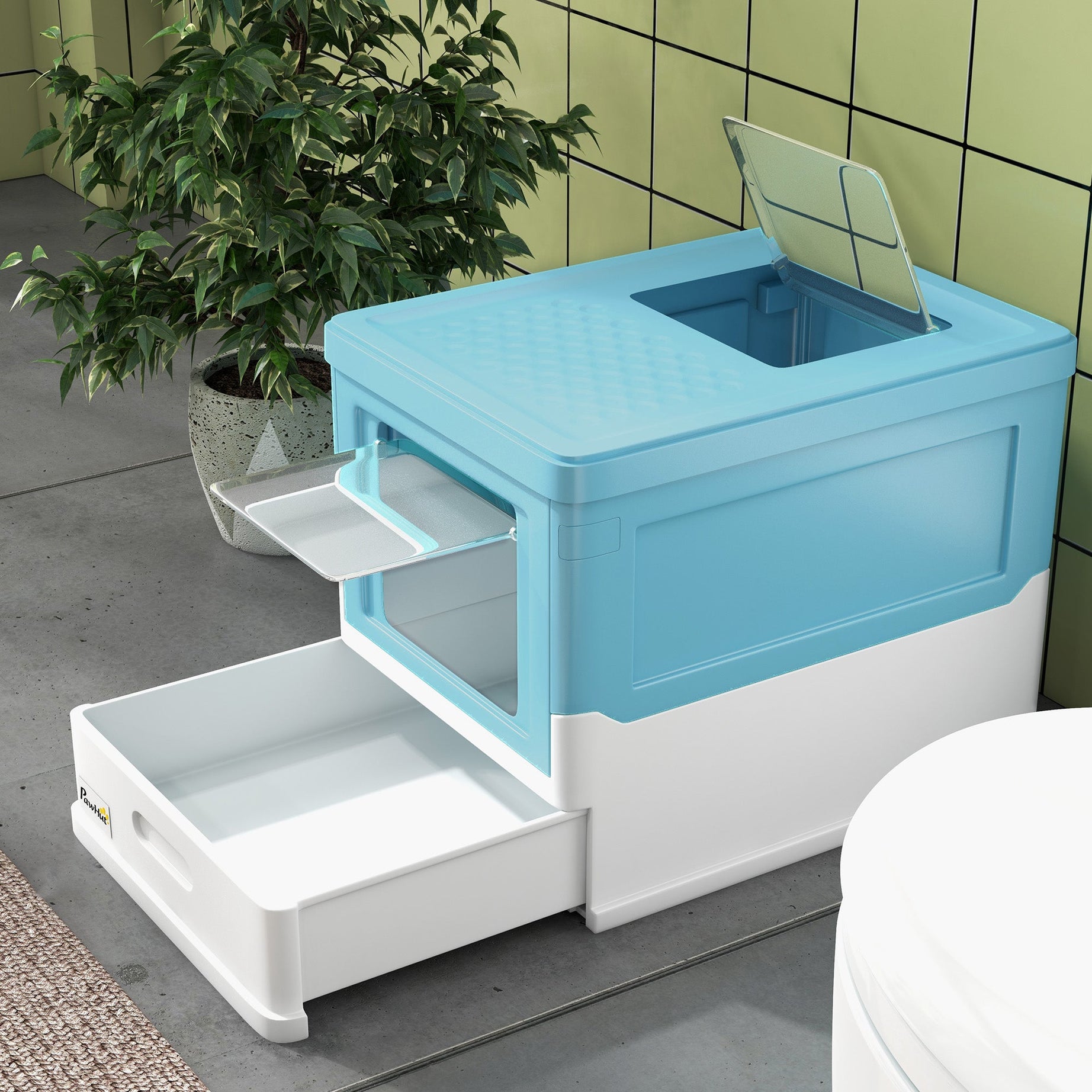 Hooded Cat Litter Box Portable Pet Toilet With Scoop Front Entry