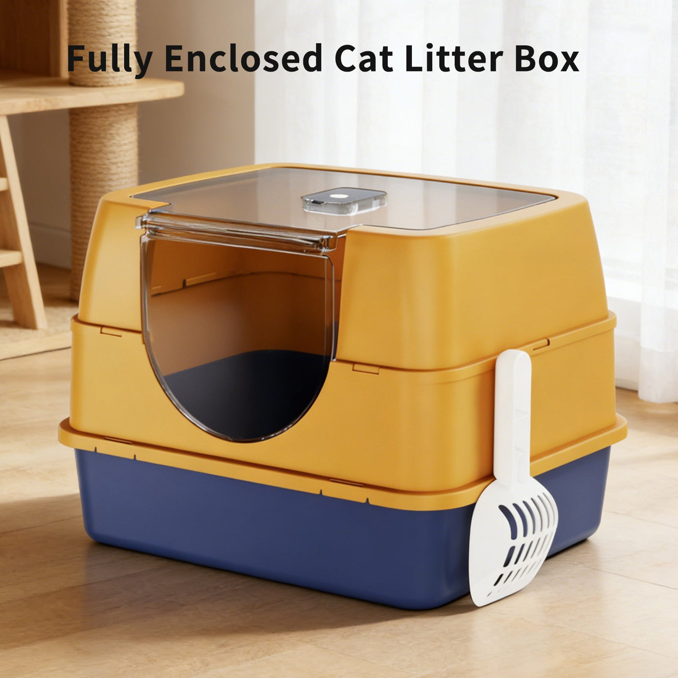 Dark Gray Top Entry Fully Enclosed Cat Litter Box Anti Splash Odor