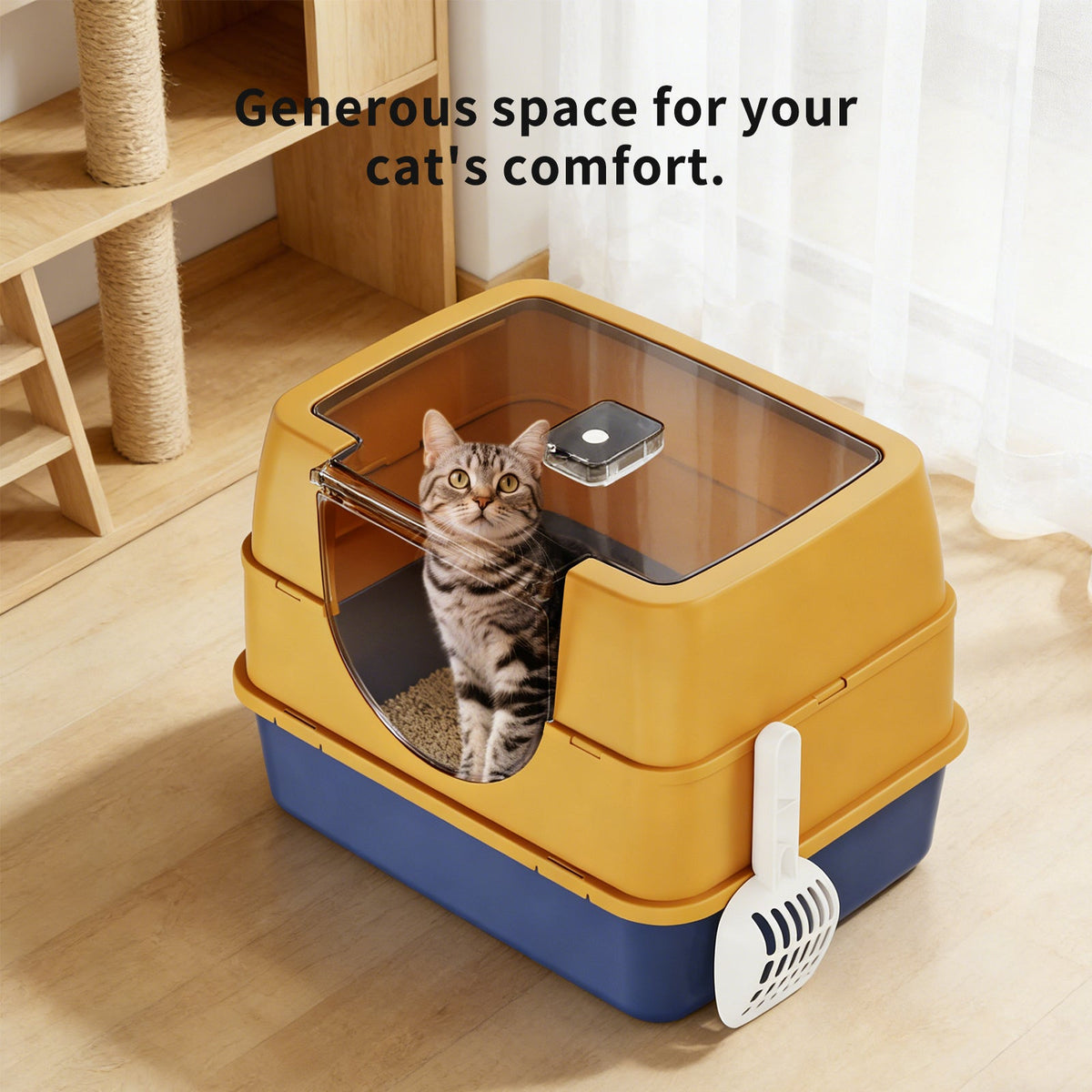 Dark Gray Top Entry Fully Enclosed Cat Litter Box Anti Splash Odor