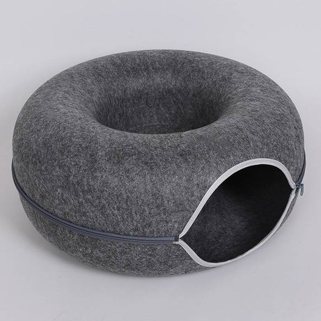 Donut Cat Tunnel Bed Pets House Natural Felt Pet Cave Interactive