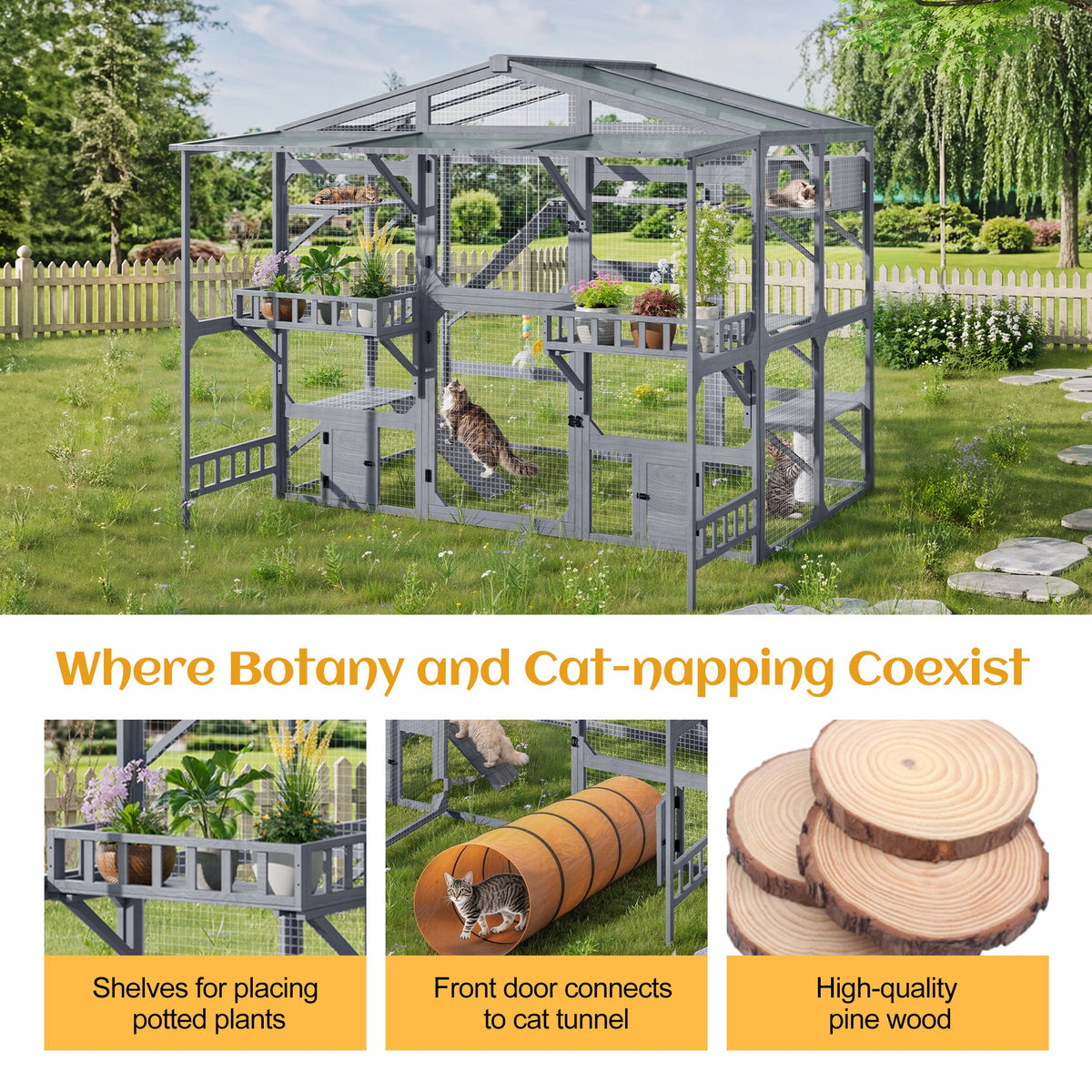 Large Outdoor Catio For 6-10 Cats Pine Wood Cat Cage