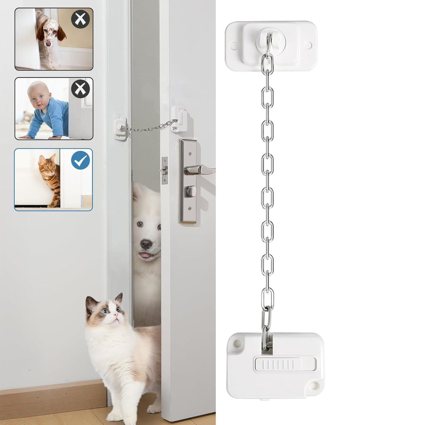 Cat Door Latch And Stopper Adjustable Strap Soft Foam Pinch Guard
