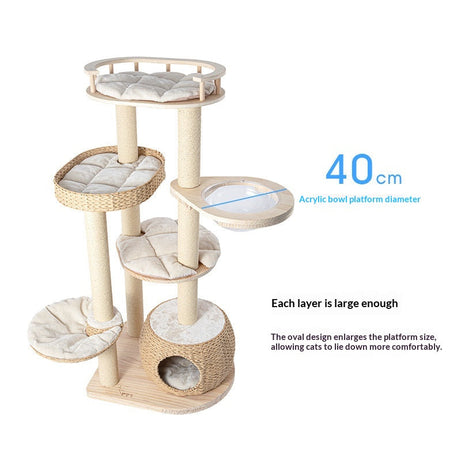 Solid Wood Cat Tree With Integrated Scratching Post And Cozy Nest