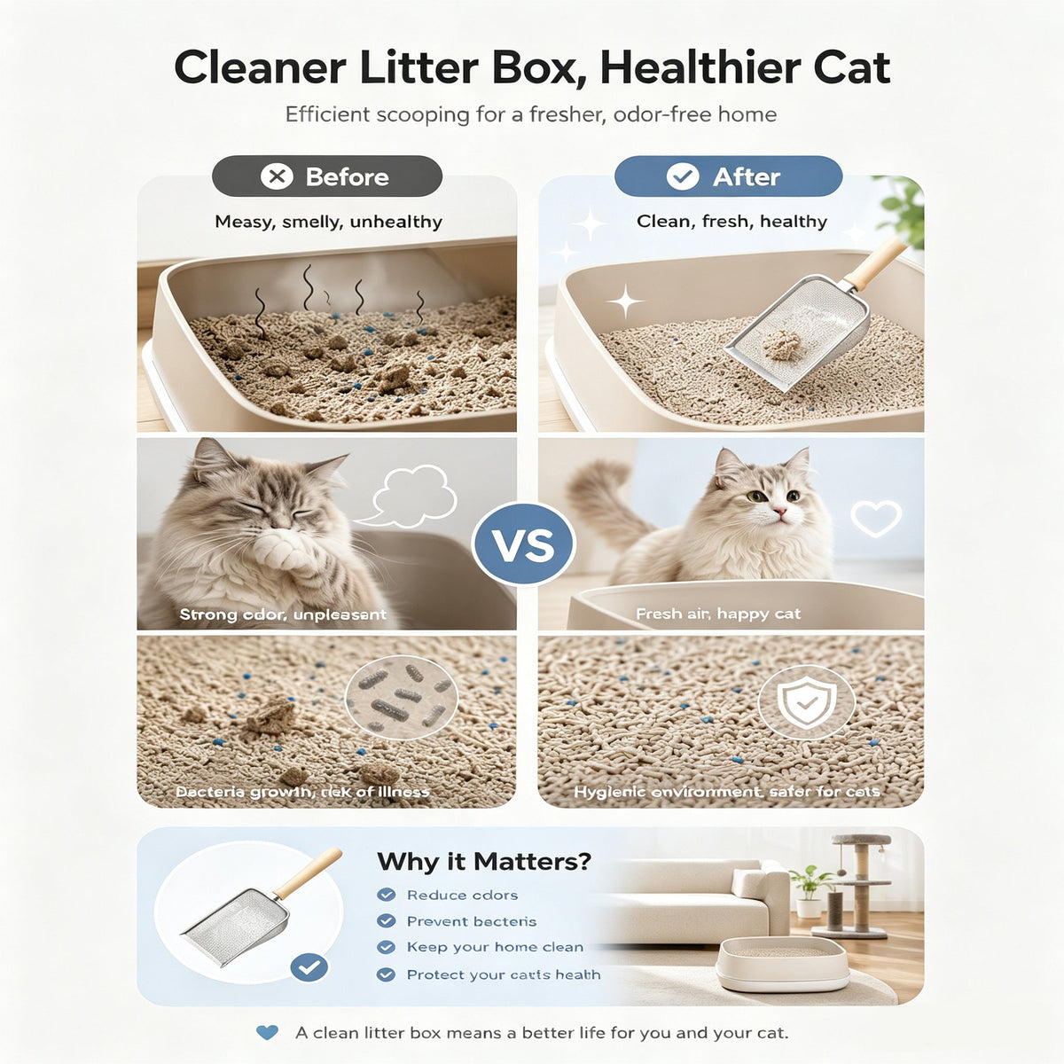 Stainless Steel Cat Litter Scoop With Fine Mesh Sifter Durable