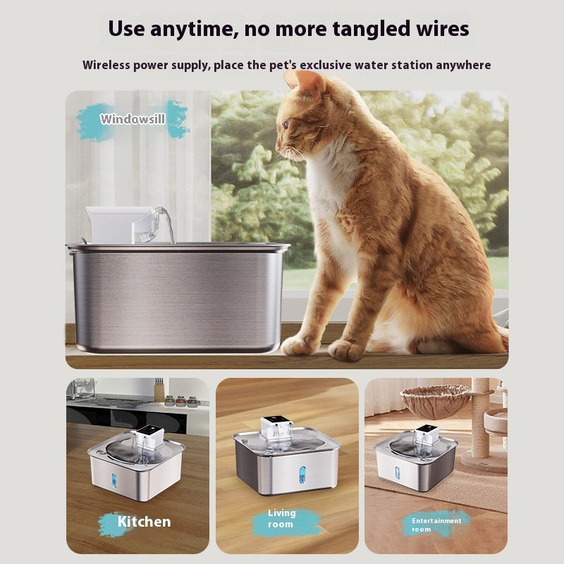 Wireless Cat Water Fountain Stainless Steel Rechargeable