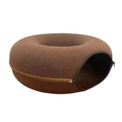 Donut Cat Tunnel Bed Pets House Natural Felt Pet Cave Interactive