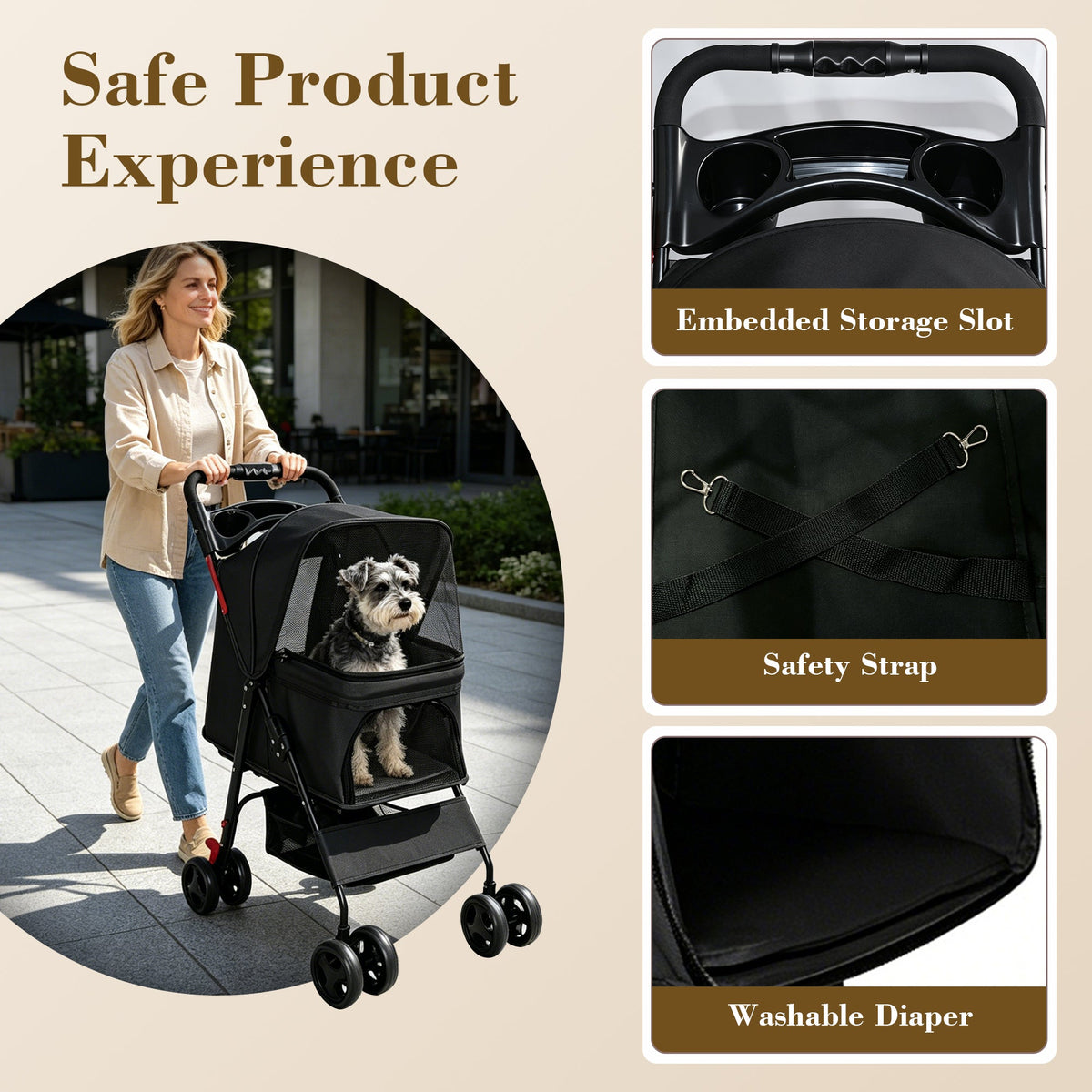 Foldable Pet Stroller For Small Dogs And Cats Under 28 Lbs