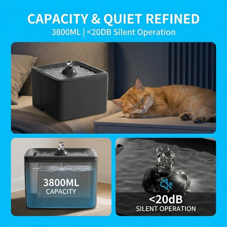 Ultra Silent Circulating Pet Drinking Fountain 3800ml Large Volume