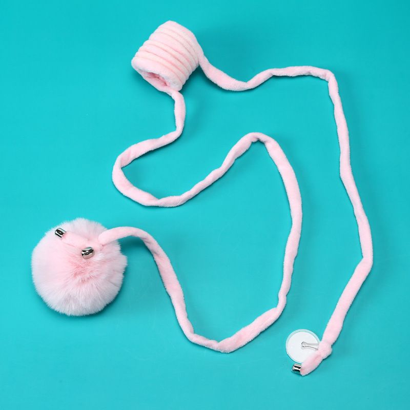 Cat Toy Suction Cup Spring Rabbit Fur Ball Retractable Elastic Rope