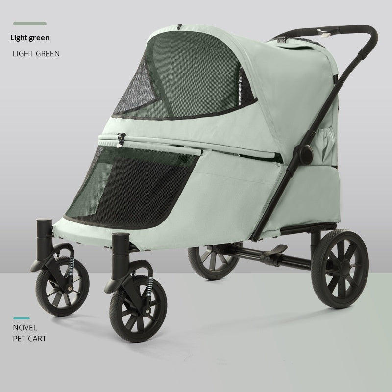 Foldable Covered Pet Stroller With Ramp For Senior Cats And Small