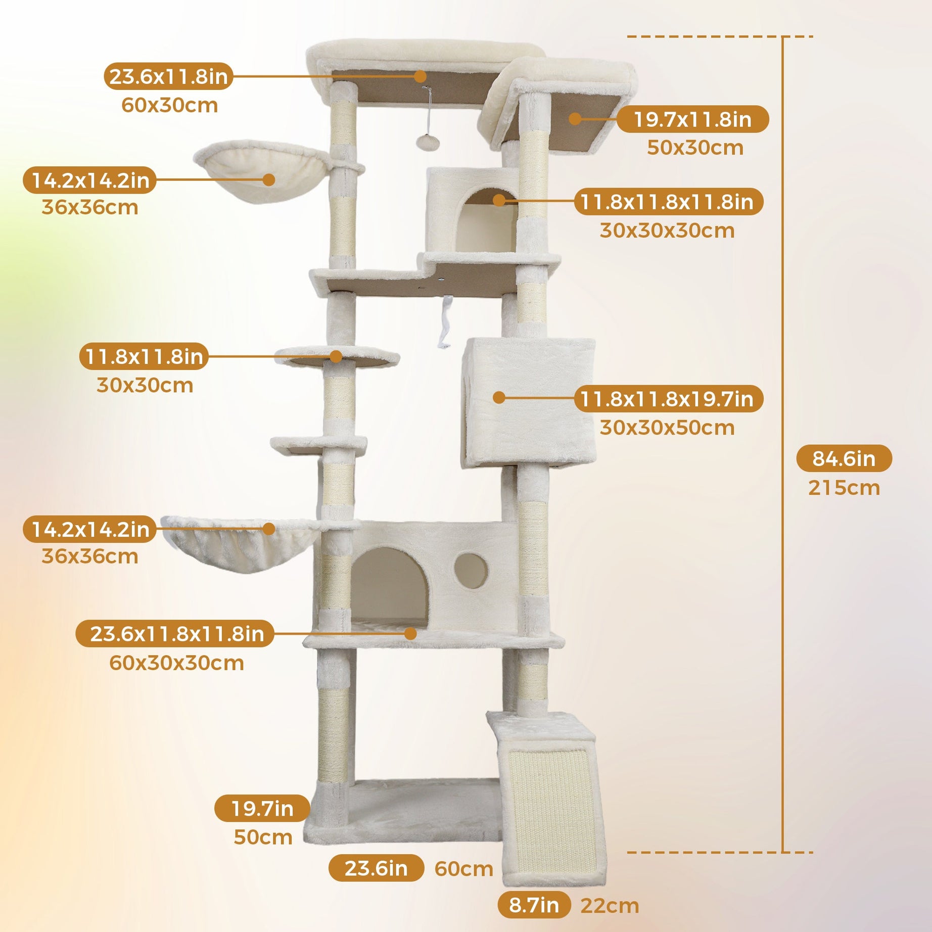 84 In Beige Cat Tree Tower With Large Condo Sisal Scratching Post