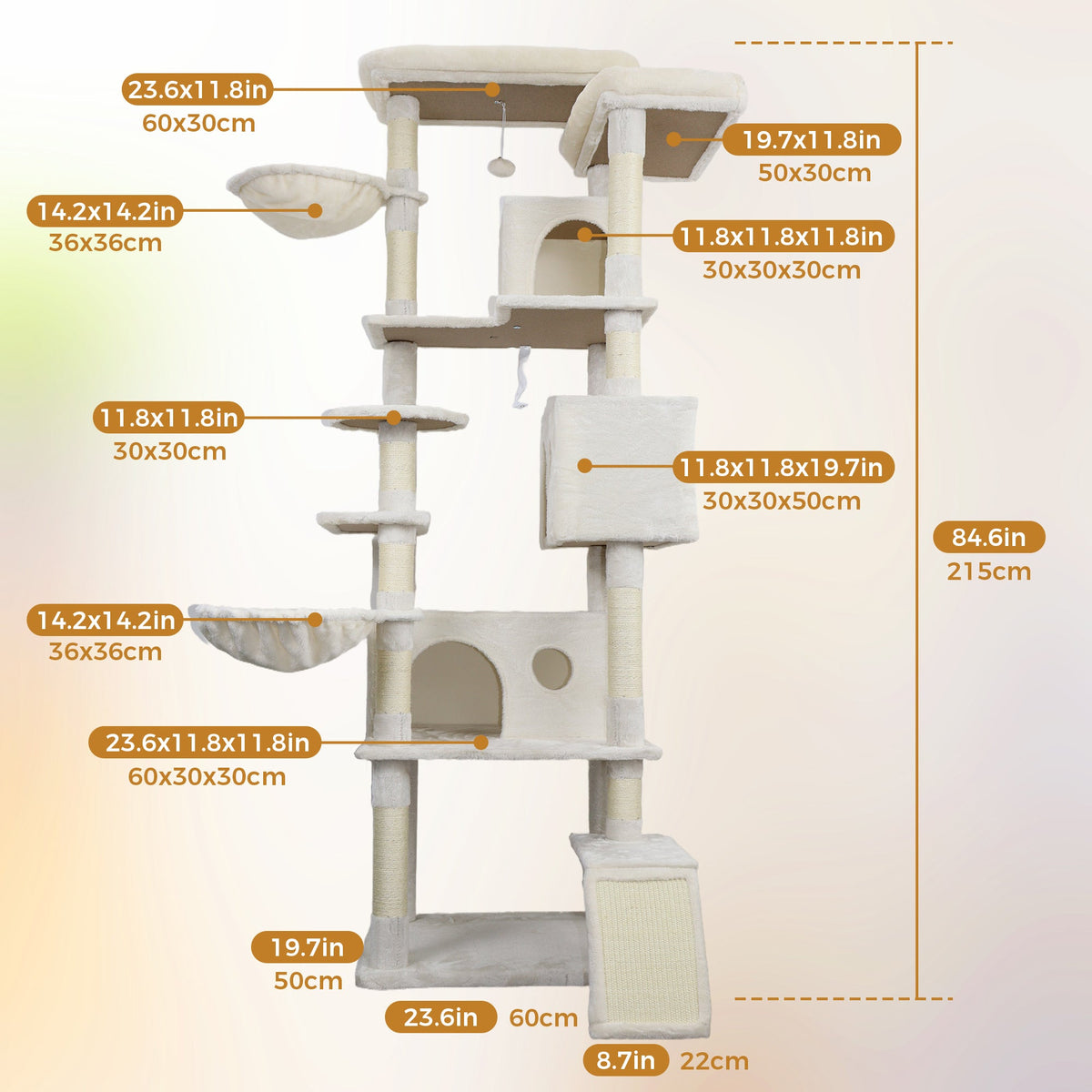 84 In Beige Cat Tree Tower With Large Condo Sisal Scratching Post