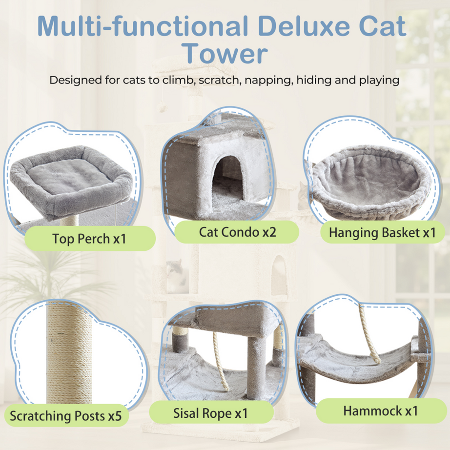 66 Inch Cat Tree Tower Large Multi-cat Climbing Extended Platform