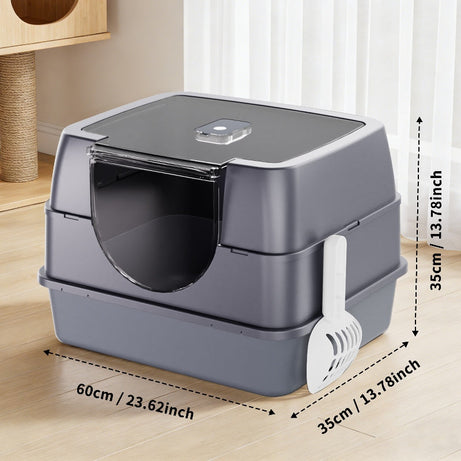 Dark Gray Top Entry Fully Enclosed Cat Litter Box Anti Splash Odor
