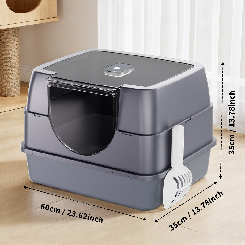 Dark Gray Top Entry Fully Enclosed Cat Litter Box Anti Splash Odor