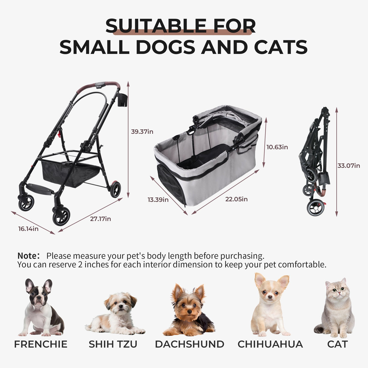 Foldable Pet Stroller For Small Dogs Cats