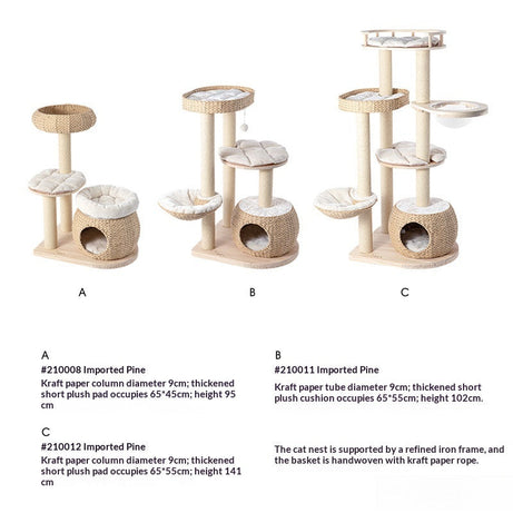 Solid Wood Cat Tree With Integrated Scratching Post And Cozy Nest