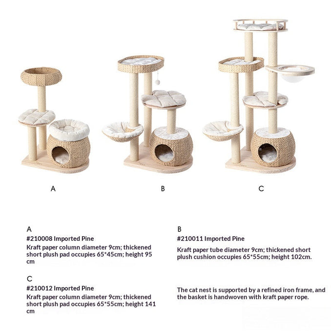 Solid Wood Cat Tree With Integrated Scratching Post And Cozy Nest