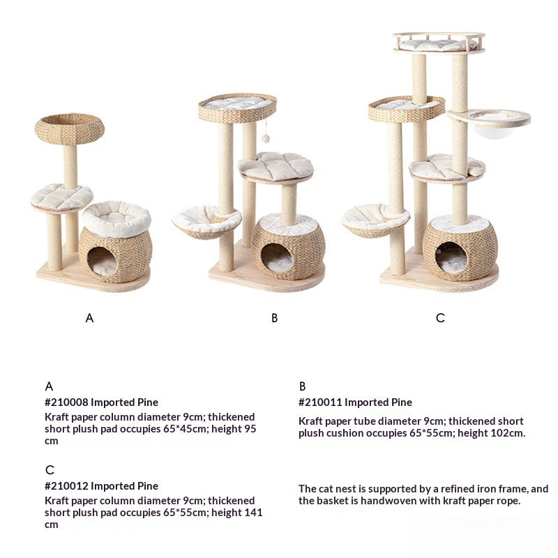 Solid Wood Cat Tree With Integrated Scratching Post And Cozy Nest