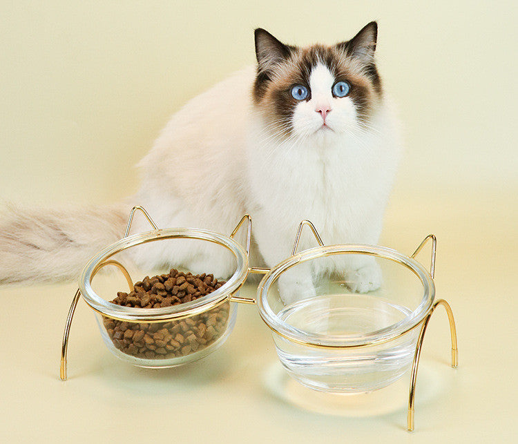 Glass Cat Bowl Drinking Dish Feeder For Pet Food Water Dishes