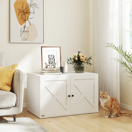 Pawhut Cat Litter Box Enclosure With Barn Door Hole White