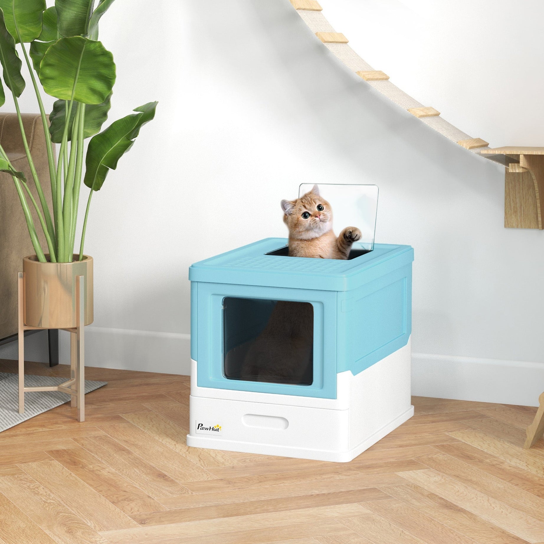 Hooded Cat Litter Box Portable Pet Toilet With Scoop Front Entry