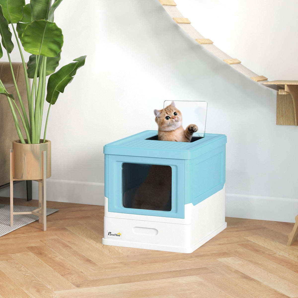 Hooded Cat Litter Box Portable Pet Toilet With Scoop Front Entry